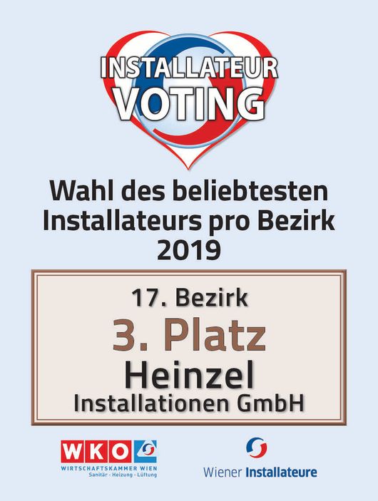 3. Platz beim beliebtesten Installateur im 17. Bezirk